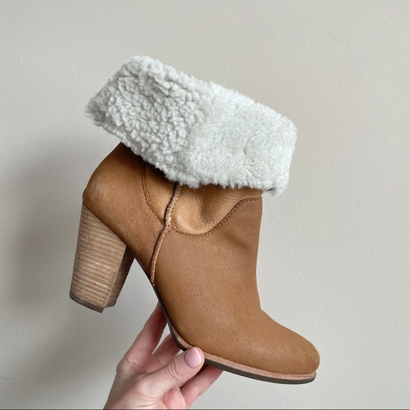 UGG Suade Sherpa Lined Heeled Booties - Picture 1 of 7